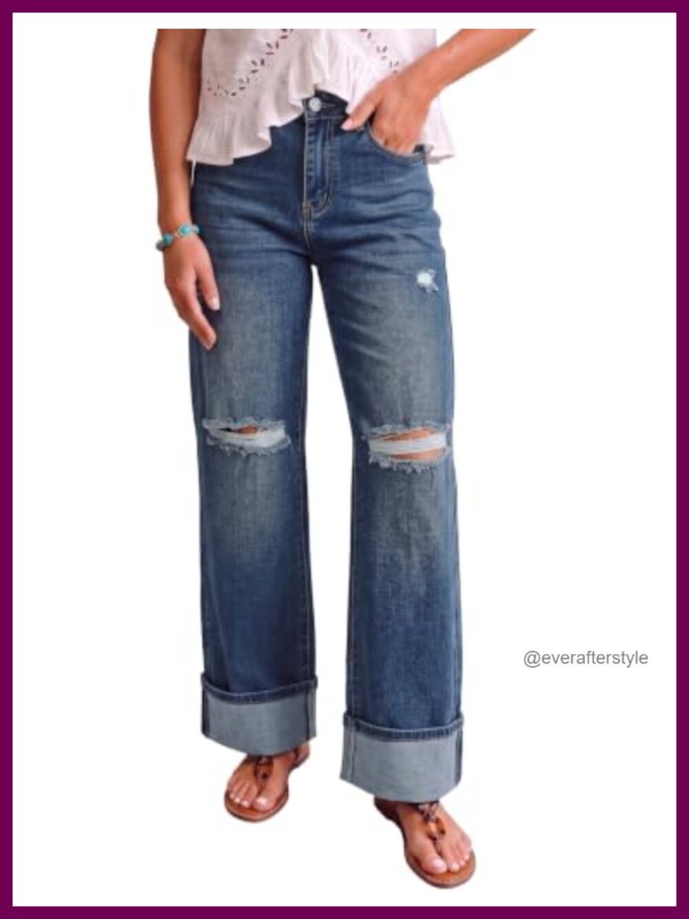 Wide Leg High Waisted Distressed Ripped Stretchy Denim Jeans